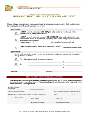 Orange County Unemployment Income Statement Affidavit