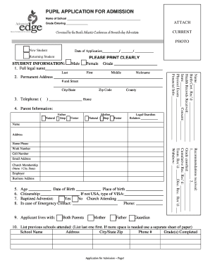 Pupil Application for Admission