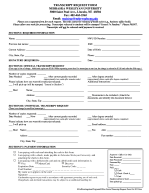 Nebraska Wesleyan University Transcript Request Form