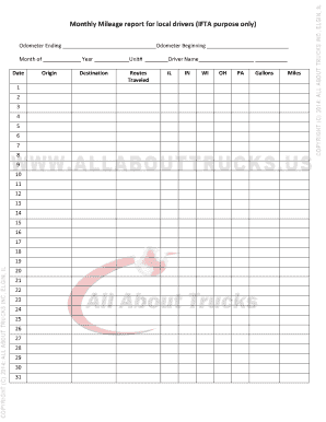 IFTA Monthly Mileage Report