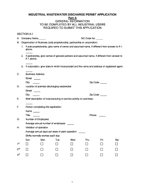 Industrial Wastewater Discharge Permit Application