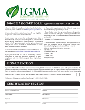 California Leafy Green Products Handler Sign-Up Form