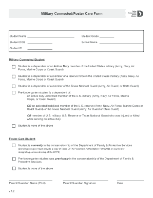 Military Connected/Foster Care Student Form