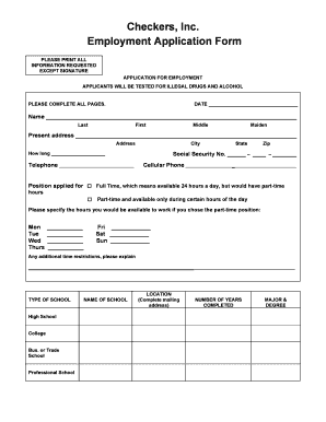 Checkers Inc Employment Application Form