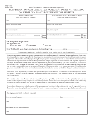 Nonresident Owner's Withholding Agreement