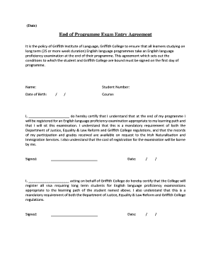End of Programme Exam Entry Agreement