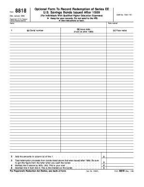 Form 8818 U.S. Savings Bonds Redemption