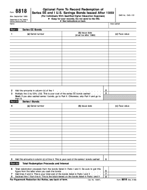 Form 8818 for U.S. Savings Bonds Redemption
