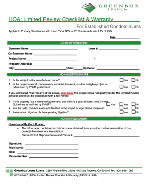 HOA Limited Review Checklist & Warranty