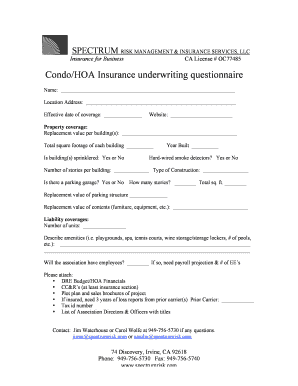 Condo/HOA Insurance Underwriting Questionnaire