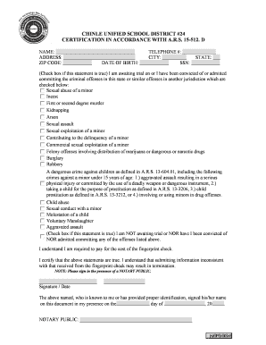 Arizona School District Criminal History Certification