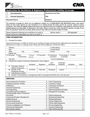 Architects & Engineers Professional Liability Coverage Application
