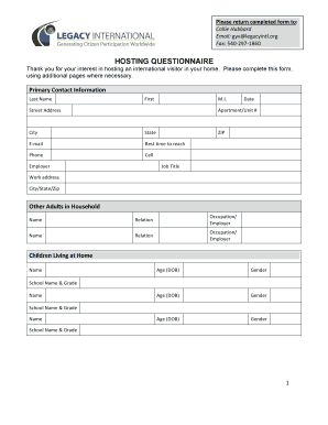 International Visitor Hosting Questionnaire