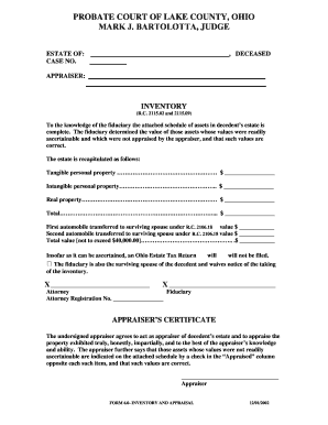 Ohio Probate Court Inventory and Appraisal Form