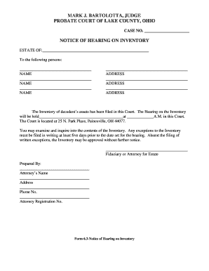 Notice of Hearing on Inventory