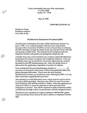 Texas Automobile Insurance Plan Association Binder Form