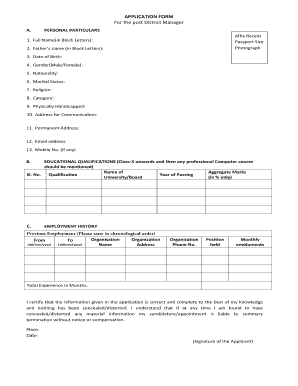 District Manager Application Form