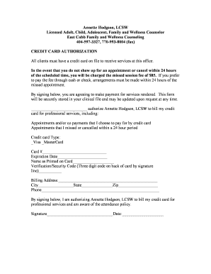 Credit Card Authorization for Counseling Services
