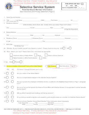 Selective Service System Board Member Application