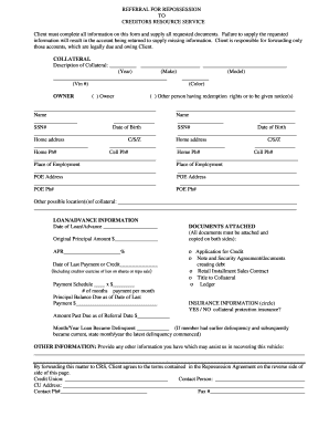Referral for Repossession Form