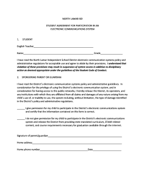 Student Agreement for Electronic Communications System