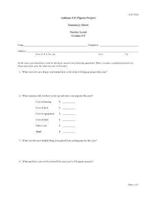 4-H Pigeon Project Summary Sheet