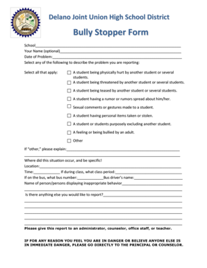 Bully Stopper Form