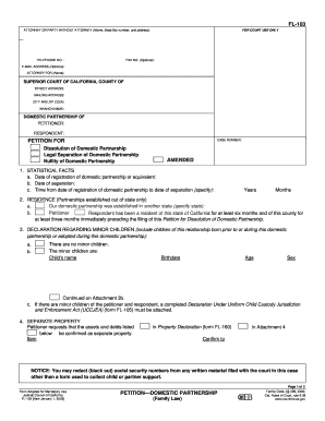 California Domestic Partnership Dissolution Petition