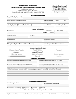 Neighborhood Health Plan Pre-Certification Form