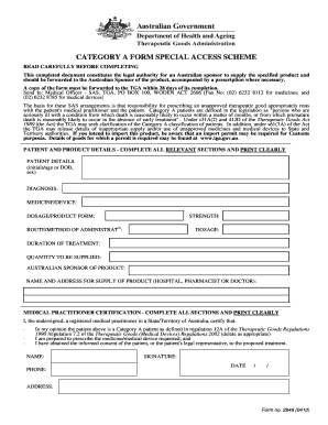 Category A Special Access Scheme Form