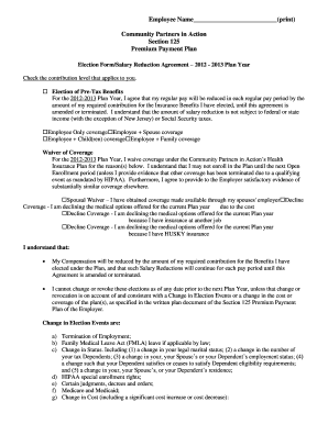 Section 125 Premium Payment Plan Election Form