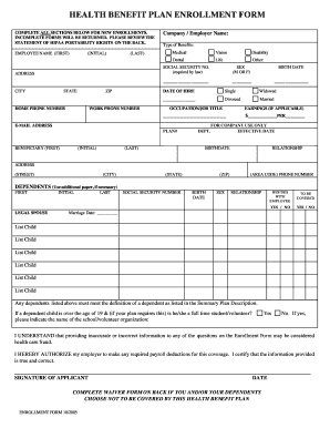 Health Benefit Plan Enrollment Form