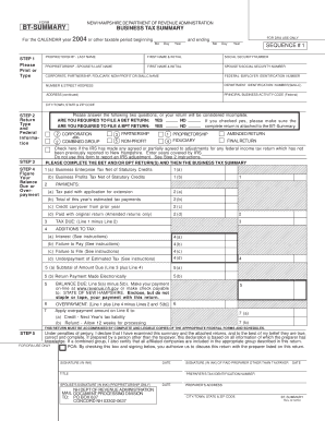 New Hampshire Business Tax Summary Form