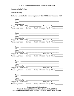 Form 1099 Information Worksheet