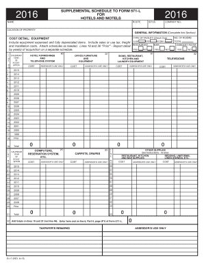 2016 Supplemental Schedule to Form 571-L for Hotels and Motels