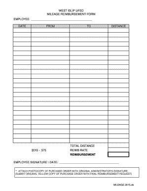 WEST ISLIP UFSD MILEAGE REIMBURSEMENT FORM EMPLOYEE DATE - wi k12 ny