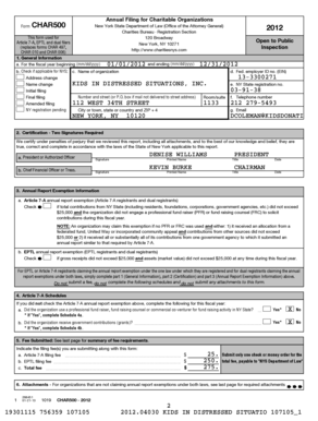 New York State Charitable Organization Annual Filing Form CHAR500