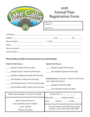 Davison Township Annual Pass Registration Form
