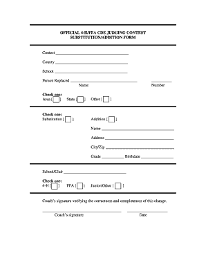 4-H/FFA CDE Judging Contest Substitution Form