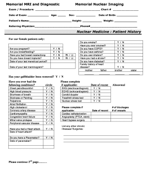 Memorial Nuclear Imaging Patient History Form