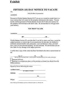 Florida 15 Day Notice to Vacate