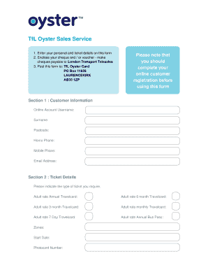 TfL Oyster Card Registration Form