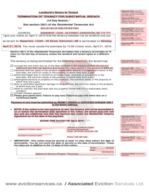 Landlord's Notice to Tenant for Termination