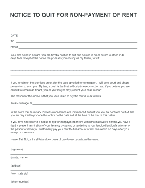 Notice to Quit for Non-Payment of Rent