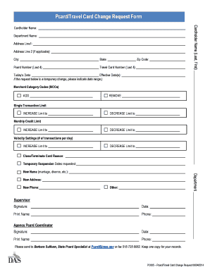 Pcard/Travel Card Change Request Form