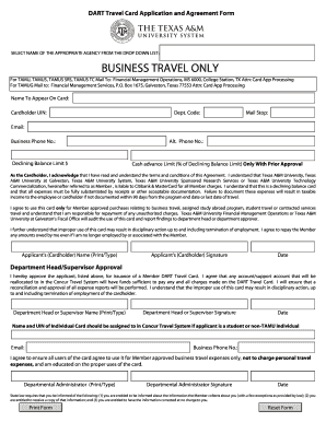 Texas A&M DART Travel Card Application