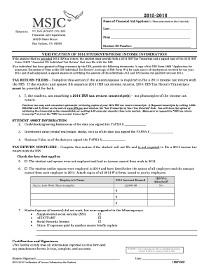 2015-2016 Financial Aid Verification Form
