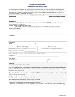 Guardian Credit Union Travel Notification Form