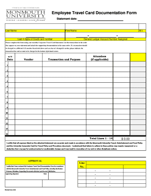 Employee Travel Card Documentation Form