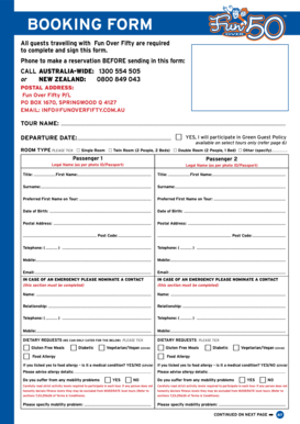 Fun Over Fifty Tour Booking Form
